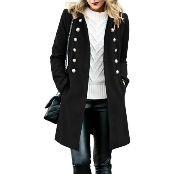 Women's Wool Coat Winter Double Breasted Trench Coat Jacket